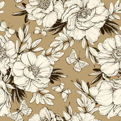 Seamless floral pattern with peonies.