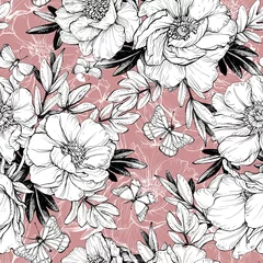 Fotobehang Seamless floral pattern with peonies. © Anna