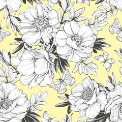 Seamless floral pattern with peonies.