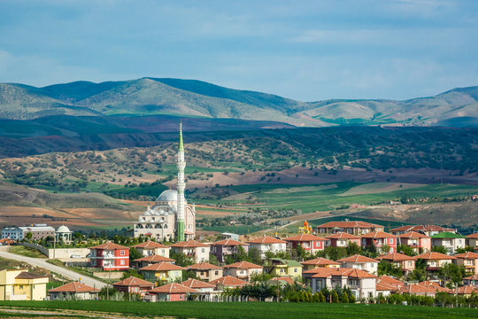 Village Alcili in Turkey with silver mosque, Kirikkale province