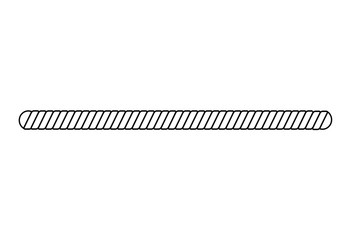 Black and white rope border isolated on white background, simple straight twisted cord shape with rounded edges