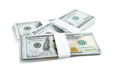 Dollar banknotes on white background. American national currency