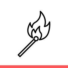 Burning match vector icon, fire symbol. Simple, flat design isolated on white background for web or mobile app