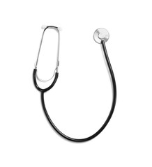 Stethoscope isolated on white, top view. Medical tool