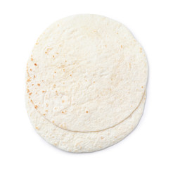 Corn tortillas on white background, top view. Unleavened bread