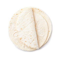 Corn tortillas on white background, top view. Unleavened bread