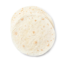 Corn tortillas on white background, top view. Unleavened bread