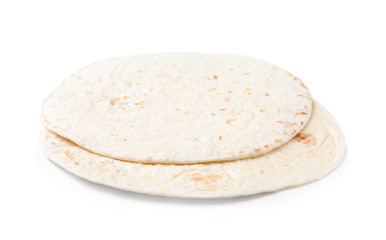 Corn tortillas on white background. Unleavened bread