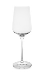 Empty clear wine glass on white background