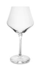 Empty clear wine glass on white background