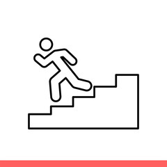 Stairs run vector icon, down symbol. Simple, flat design isolated on white background for web or mobile app