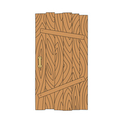 Wooden door in the old or fairy house cartoon vector illustration isolated.