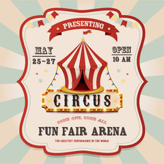 Vintage circus banner with bright bulbs. Carnival tent © Elena Baryshkina