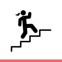 Fototapeta na wymiar Stairs run vector icon, up symbol. Simple, flat design isolated on white background for web or mobile app