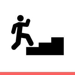 Stairs run vector icon, up symbol. Simple, flat design isolated on white background for web or mobile app