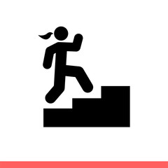 Stairs run vector icon, up symbol. Simple, flat design isolated on white background for web or mobile app