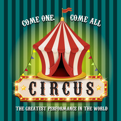 Vintage circus banner with bright bulbs. Carnival tent © Elena Baryshkina