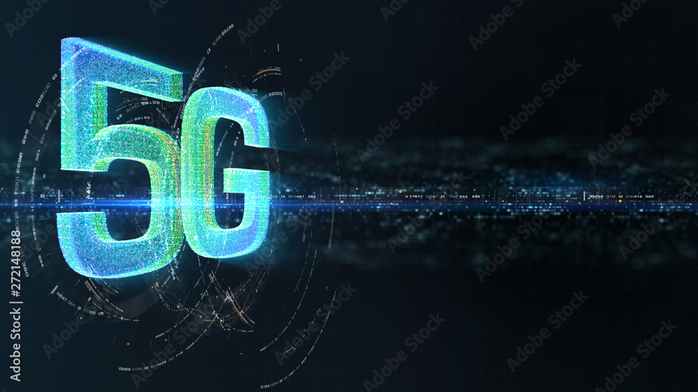 Poster futuristic holographic 5g icon digital wireless high speed fifth innovative generation for cellular 