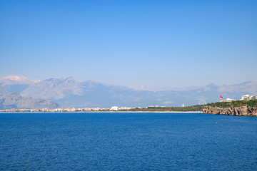 Fototapeta premium The coastline of Antalya, the landscape of the city of Antalya is a view of the coast and the sea.