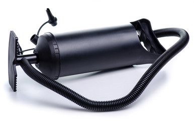 Inflation pump hand air inflatable mattress on white background isolation