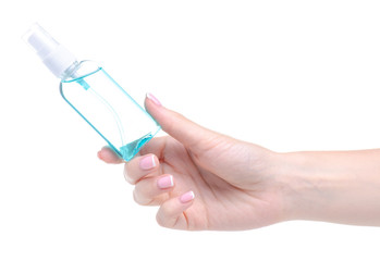 Hand antiseptic disinfection on a white background isolation