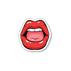 Obraz premium Female open mouth with red makeup cartoon pop art style
