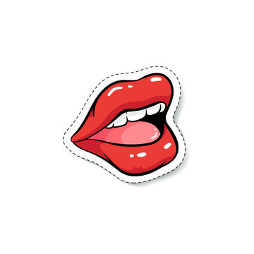 Side view of female open mouth with red makeup cartoon pop art style