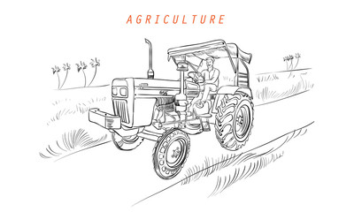 agriculture tractor line art illustration vector