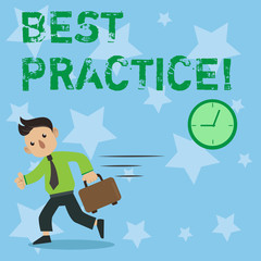 Conceptual hand writing showing Best Practice. Business photo showcasing Better Strategies Quality Solutions Successful Methods