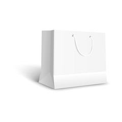 White paper bag for retail shop purchase, blank mockup for gift package or store merchandise