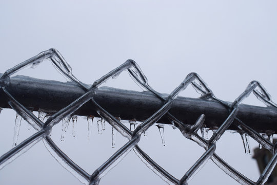 Area Boundary for safety with zikzak iron rope ornamented with ice after snowstorm