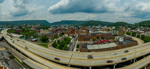 Aerial view of Cumberland Maryland in Allegany County along the Potomac river