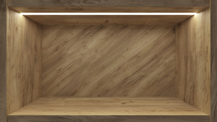 Realistic empty shelf for promotion design. Presentation template. Space background. Blank display exhibition stand. Stand square. Supermarket showcase mockup template. 3d render