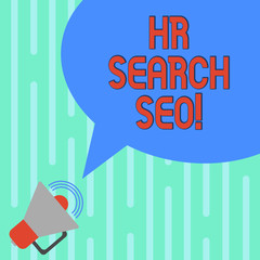 Word writing text Hr Search Ceo. Business concept for Huanalysis resources seeking for new Chief Executive Officer Megaphone with Sound Volume Icon and Blank Color Speech Bubble photo