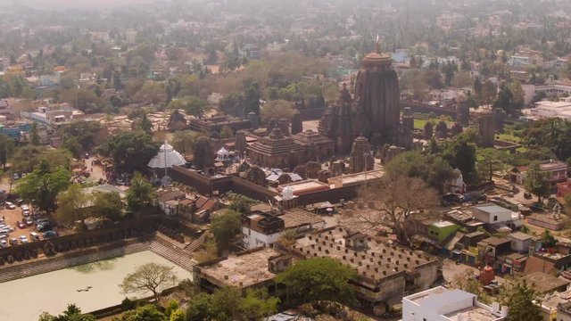 Bhubaneswar, India, "Lingaraja" temple, 4k aerial drone footage