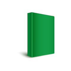 Book blank hard cover standing vertically in green color 3d realistic vector mockup illustration.