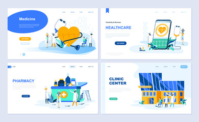 Set of landing page template for Medicine, Healthcare, Pharmacy, Clinic Center. Modern vector illustration flat concepts decorated people character for website and mobile website development.