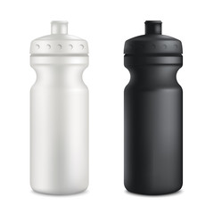 Mockup set of two plastic blank sport bottles realistic style