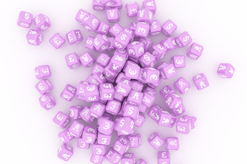 Background abstract business, bunch of cube or block finance currency sign for design, graphic resource. 3D render.