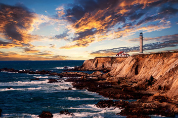 lighthouse on the coast in California at sunset - Powered by Adobe