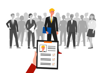 Recruitment or hiring business team staff flat vector illustration isolated.