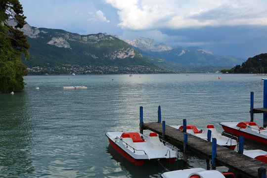 Wide lake called Lac du Annecy in France