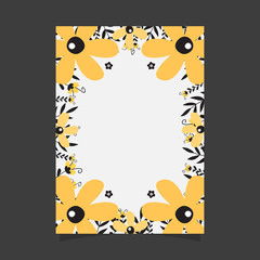 Fototapeta premium Common size of floral greeting card and invitation template for wedding or birthday anniversary, Vector shape of text box label and frame, Yellow flowers wreath ivy style with branch and leaves.