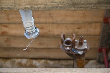 Obraz premium A water pipe and a water connection on a construction site in Berlin-Germany.