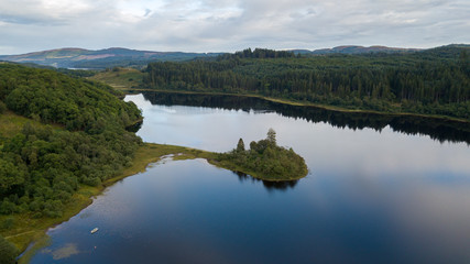 Aerial view of one of the many lake found in Isle of Skye, Scotland.