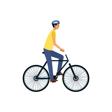 Man riding on bike in a bicycle race flat vector Illustration isolated.