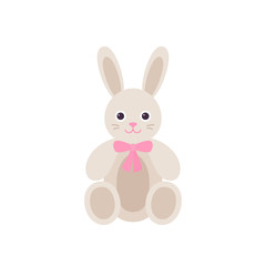Bunny baby toy. Vector. Rabbit, hare icon. Kid toy isolated on white background in flat design. Cartoon illustration.