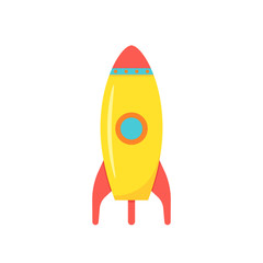 Rocket baby toy. Vector. Spaceship, spacecraft icon. Kid toy isolated on white background in flat design. Cartoon illustration.