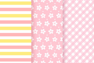 Baby girl pattern seamless. Baby shower backgrounds. Vector. Set pink pastel patterns for invitation, invite templates, cards, birth party, scrapbook in flat design. Cute illustration.