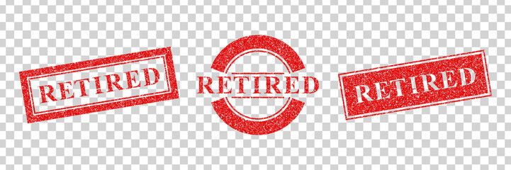 Vector set of realistic isolated grunge rubber stamp of Retired logo for template decoration on the transparent background.